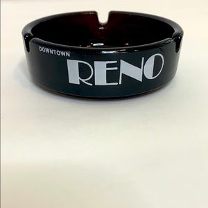 Vintage Ashtray | Dark Downtown Reno Retro Glass Tray | Smokers Lounge Table Ash